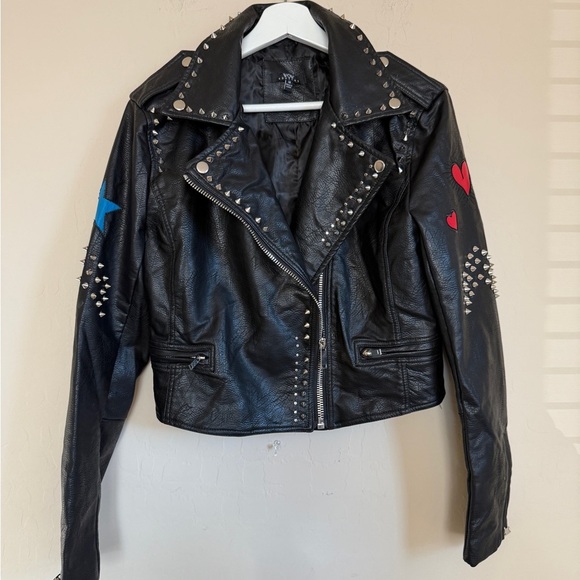 Wow Couture Have the Rad Vibes Faux Leather Moto Jacket Studded Women’s Medium - Picture 5 of 12